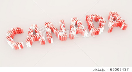 CANADA text made with many batteries. Electrical technologies related 3d rendering 69005457