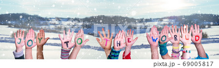 Children Hands Building Quote Joy To The World, 69005817