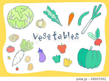 野菜のアイコンセット 手書き ベクター素材 パステルカラーのイラスト素材