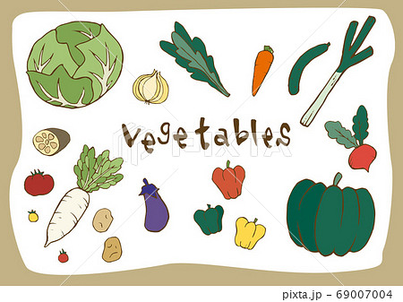 野菜のアイコンセット 手書き ベクター素材 レトロカラーのイラスト素材