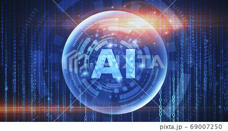 Conceptual illustration for artificial intelligence AI logo over futuristic binary code background Conceptual illustration for artificial intelligence AI logo over futuristic binary code background 69007250