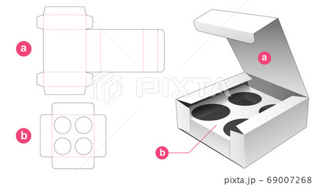 Cup cake box with insert supporter die cut template 69007268