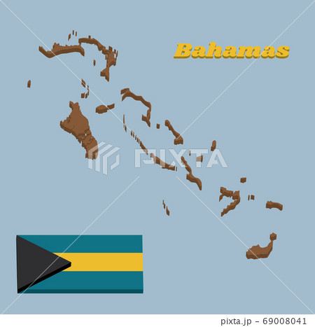 3D Map outline and flag of Bahamas,  69008041