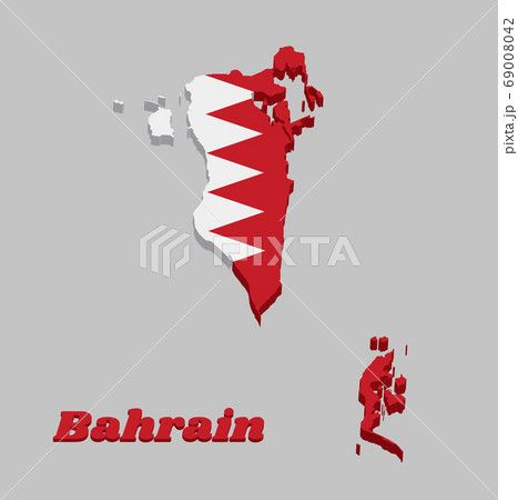 3D Map outline and flag of Bahrain, 3D Map outline and flag of Bahrain, 69008042