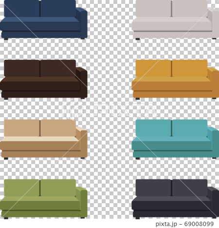 イラスト素材　ソファ　長椅子　L字型　カラー　バリエーション　ベクター 69008099