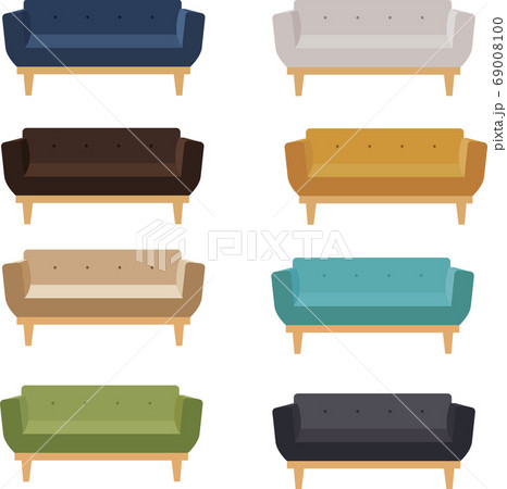 イラスト素材 ソファ 長椅子 I字型 カラー バリエーション ベクターのイラスト素材