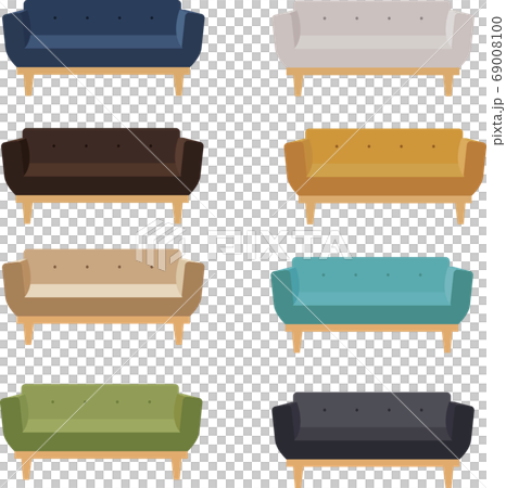 イラスト素材　ソファ　長椅子　I字型　カラー　バリエーション　ベクター 69008100