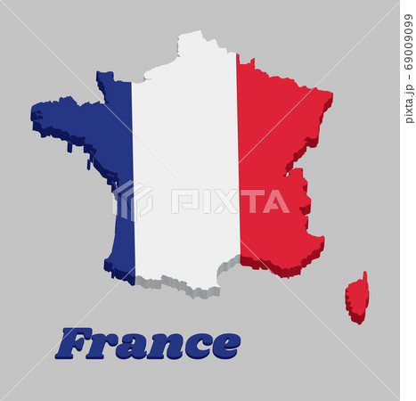 3D Map outline and flag of France, it is a vertical tricolor of blue white and red 3D Map outline and flag of France, it is a vertical tricolor of blue white and red 69009099