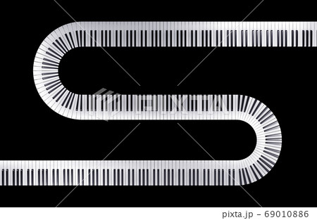 Very long curved musical keyboard of a piano 69010886