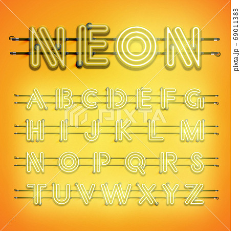 Realistic dashed neon font with shadows, glow and Realistic dashed neon font with shadows, glow and 69011383