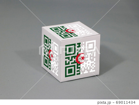 QR code set the color of Algerian flag painted on the cubic. QR code set the color of Algerian flag painted on the cubic. 69011434