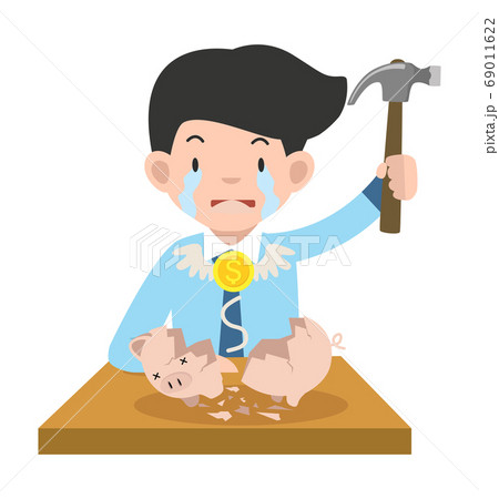 Businessman Broken Piggy bank with a hammer 69011622