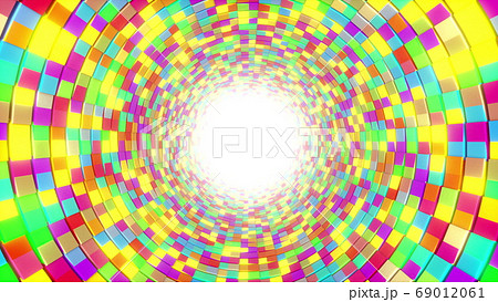 Dance floor tunnel of multi-colored squares, computer generated. 3d rendering of modern backdrop 69012061