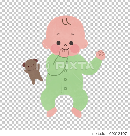 嬰兒躺在他的背上，舔他的手，玩沒有主線 69012107