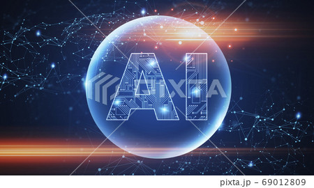 Artificial Intelligence. Creative AI Logo In Circuit Style Over Polygonal Connections Background 69012809