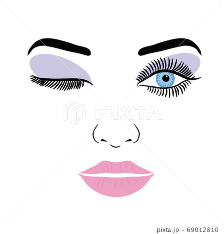 Female Face With Make-up Eyelashes, Eyes And Lips On A White Background Female Face With Make-up Eyelashes, Eyes And Lips On A White Background 69012810