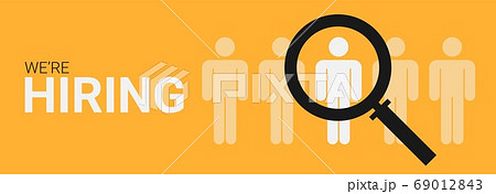 Job search and employment. Magnifying glass focused on human icon, vector illustration 69012843