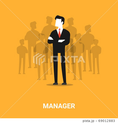 HR Manager Standing In Front Of Job Applicants Silhouettes, Illustration 69012883