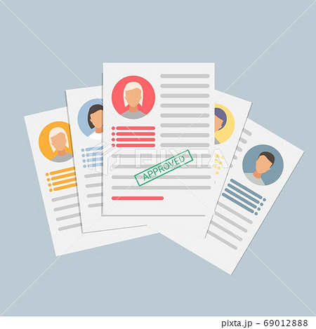 Job Application Forms And Curriculum Vitaes Lying Over Gray Background 69012888