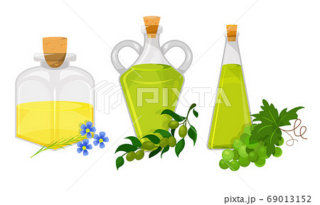 Organic Oil Poured in Glass Jars Vector Set Organic Oil Poured in Glass Jars Vector Set 69013152