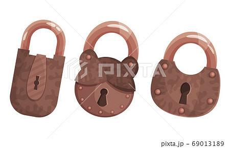 Copper or Brass Padlock with Keyhole as Security Mechanism Vector Set Copper or Brass Padlock with Keyhole as Security Mechanism Vector Set 69013189