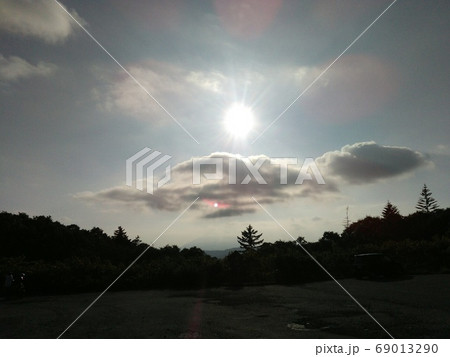 北海道　ニセコの夕暮れ　水平線　2020年8月 69013290