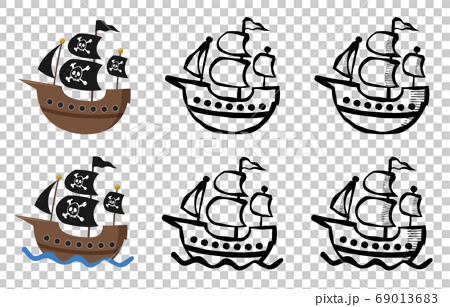 帆船と海賊船のイラスト素材セットのイラスト素材