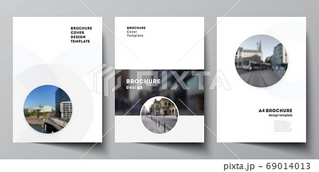 Vector layout of A4 cover mockups templates for brochure, flyer layout, booklet, cover design, book design, brochure cover. Background template with rounds, circles for IT, technology. Minimal style. 69014013