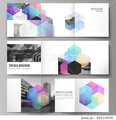 Vector layout of square format covers design templates with abstract shapes and colors for trifold brochure, flyer, magazine, cover design, book design, brochure cover. Vector layout of square format covers design templates with abstract shapes and colors for trifold brochure, flyer, magazine, cover design, book design, brochure cover. 69014046