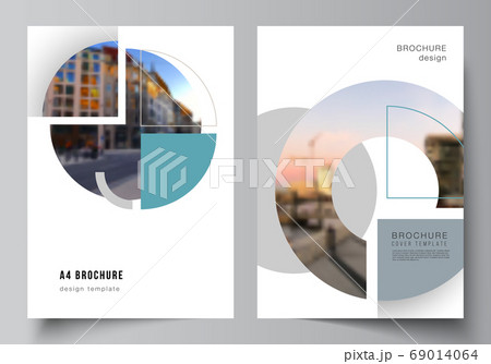 Vector layout of A4 cover mockups design templates for brochure, flyer layout, booklet, cover design, book, brochure cover. Background with circle round banners. Corporate business concept template. 69014064
