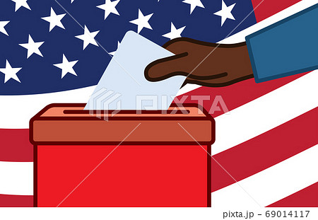 Voters hand putting envelope in ballot box Voters hand putting envelope in ballot box 69014117
