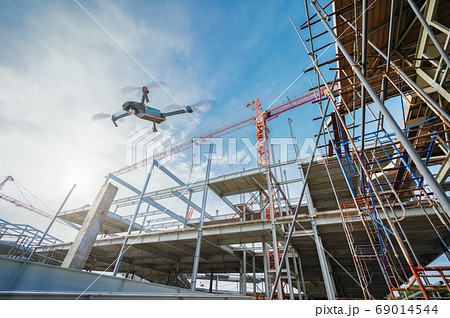 Drone over construction site. video surveillance Drone over construction site. video surveillance 69014544