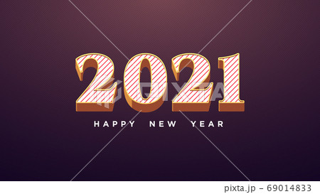 Happy New 2021 Year. Golden number 2021 with red 69014833