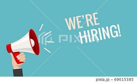 We hiring now banner job offer vector background. Hiring promotion megaphone employee illustration We hiring now banner job offer vector background. Hiring promotion megaphone employee illustration 69015385