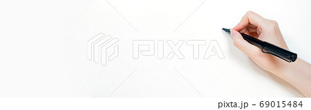 web banner work and learn online in new normal black pen in woman hand write to white background 69015484