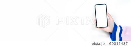 web banner contactless concept from woman hand hold and smart phone web banner contactless concept from woman hand hold and smart phone 69015487