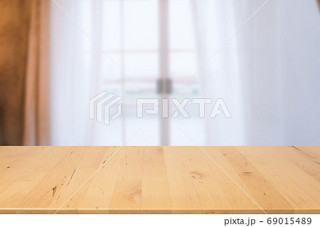 wood countertop with clean and clear room with curtain wood countertop with clean and clear room with curtain 69015489