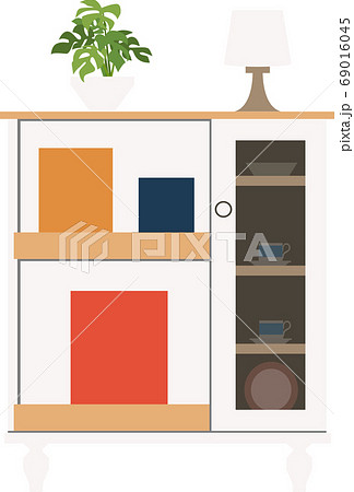 イラスト素材 収納ラック 棚 ディスプレイラック 収納 棚 北欧 ベクターのイラスト素材