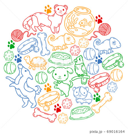 Veterinary clinic, zoo, pet shop. Cats, dogs, fish, parrot. Toys for animals, animal care. 69016164