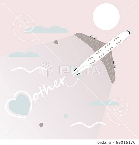 Plane in the sky and the inscription mom. A postcard for My Mom's Day. 69016176