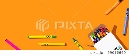 Colorful wax crayons with a box 69016640