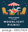 Illustration of a picnic under the moonlight vector flat icon isolated 69017624
