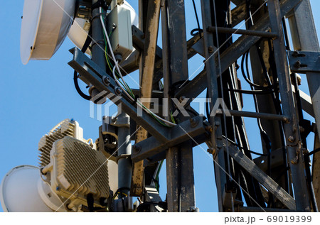 Telecommunication tower with antennas of cellular Telecommunication tower with antennas of cellular 69019399