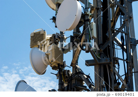 Telecommunication tower with antennas of cellular Telecommunication tower with antennas of cellular 69019401