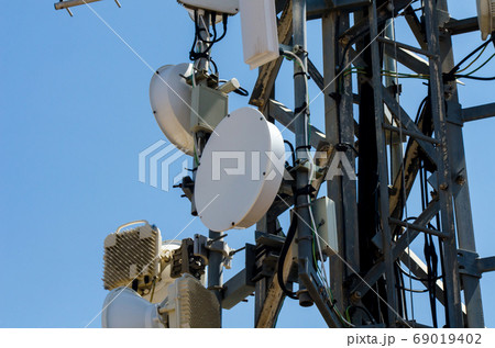 Telecommunication tower with antennas of cellular Telecommunication tower with antennas of cellular 69019402