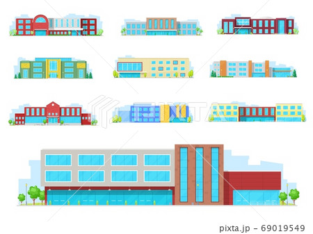 Education building isolated icons with school Education building isolated icons with school 69019549