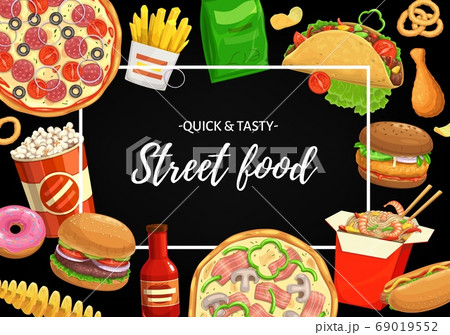 Street food vector poster cartoon takeaway meals 69019552