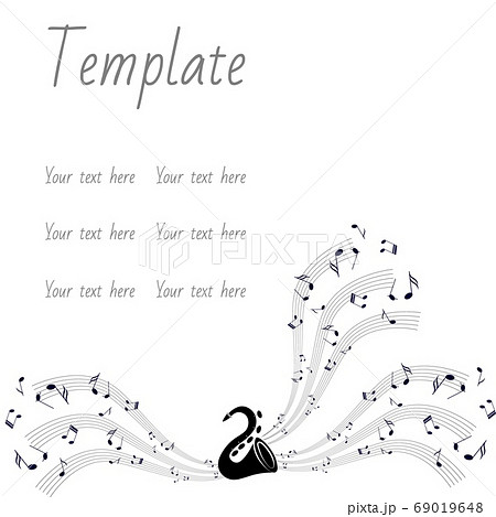 Saxophone and musical lines on a white background. 69019648