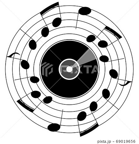 Musical lines and phonograph record on a white Musical lines and phonograph record on a white 69019656