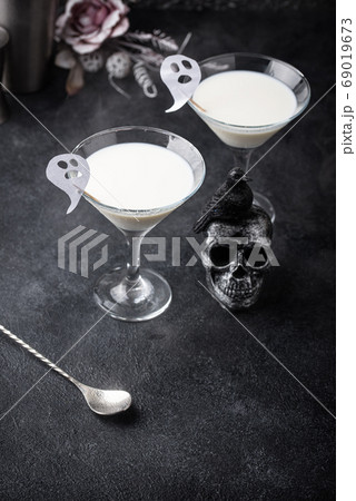 Halloween drink Liquid ghost. Coconut cocktail Halloween drink Liquid ghost. Coconut cocktail 69019673